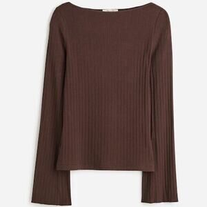 Madewell Ribbed Long-Sleeve Boatneck‎ Top Dark Carob Small NS805 Casual Elevated